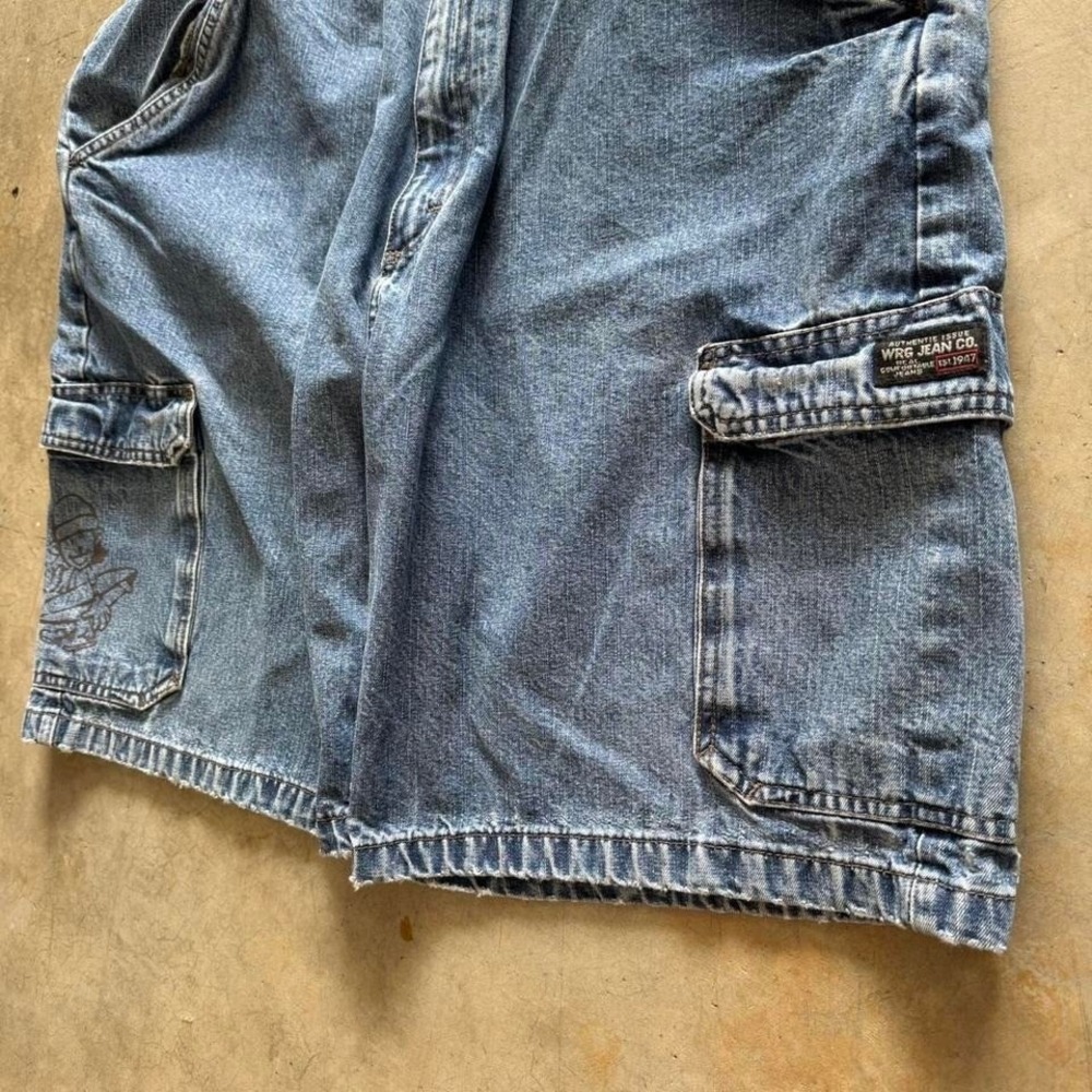 Baggy Wrangler Cargo Denim Jorts Jean Shorts Long Jorts Vintage Y2K Surf - 36 - Picture 4 of 8